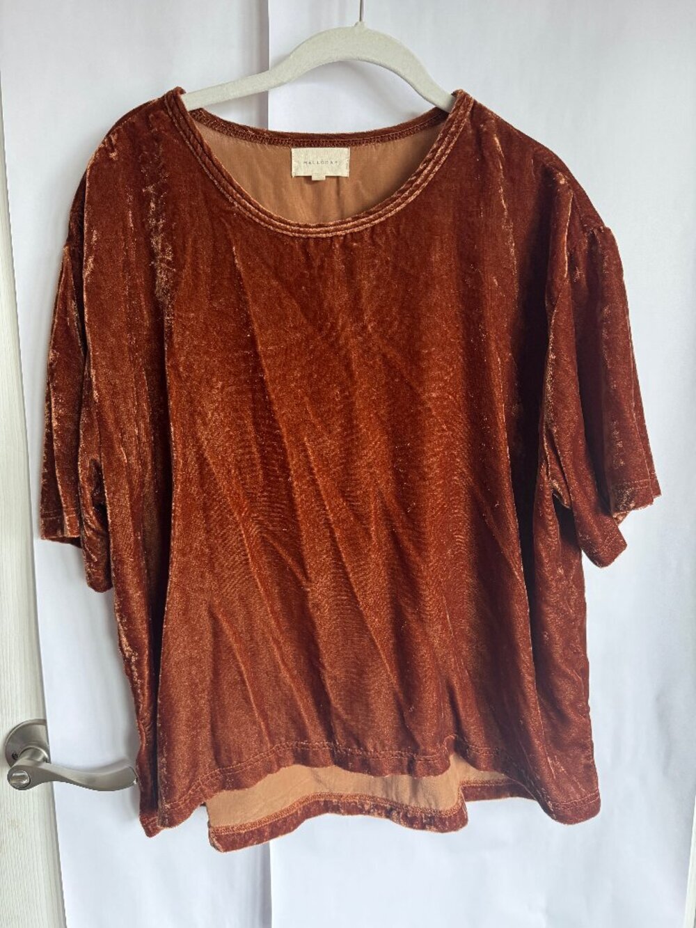 Melloday Rusty Orange Velvet Oversized Tshirt in XL